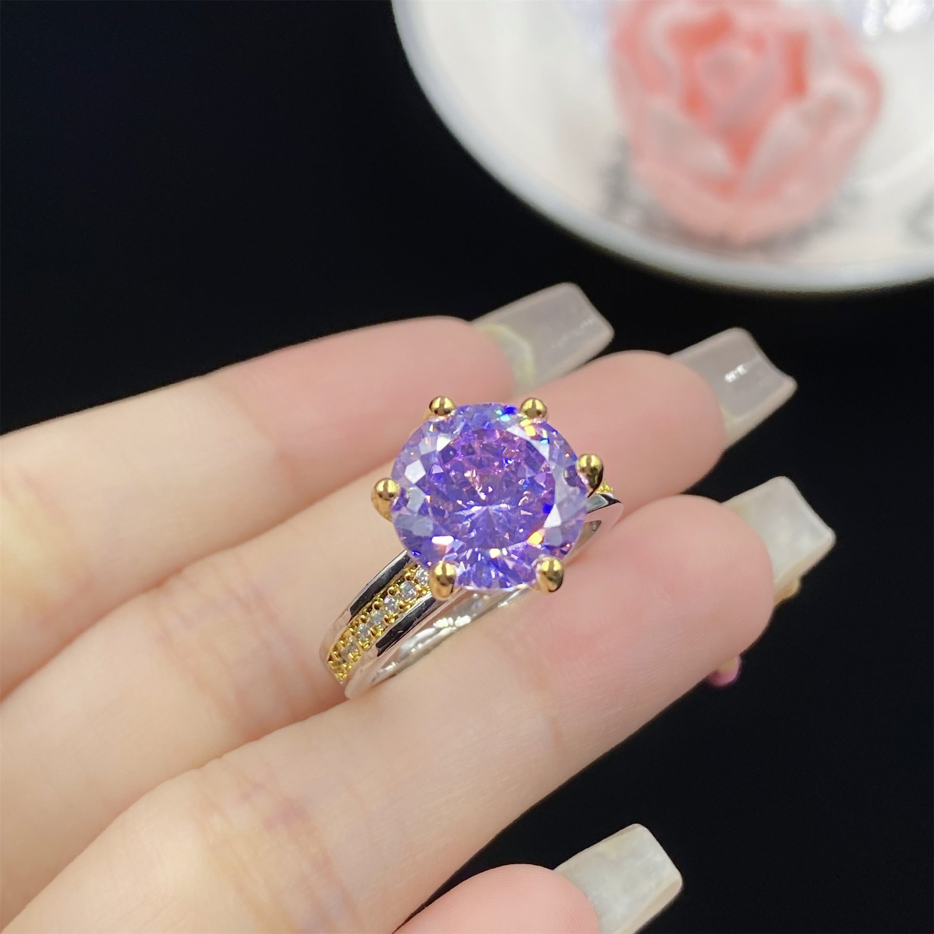 Amethyst look luxury ring adjustable with box