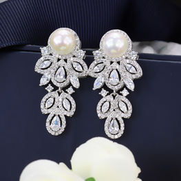 ZIRCON STONES HIGHLY FINISHED RHODIUM PLATED LUXURY EARRINGS