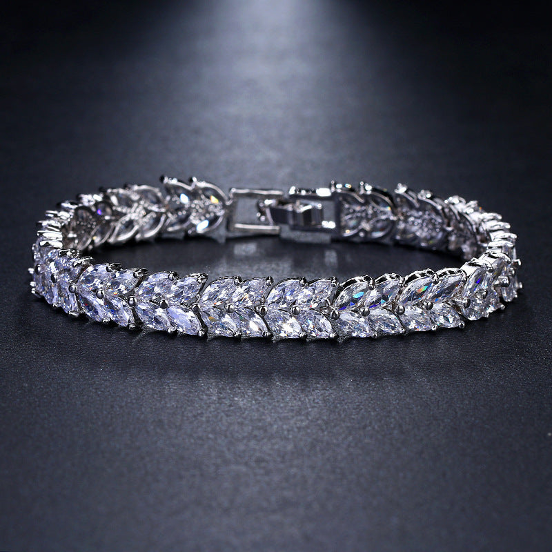 Luxury stones studded long lasting use bracelet rhodium finish