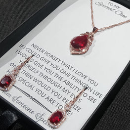 RUBY LOOK PENDANT CHAIN EARRINGS WITH FREE BOX