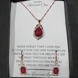 RUBY LOOK PENDANT CHAIN EARRINGS WITH FREE BOX