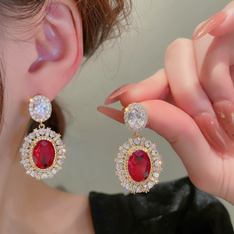 ZIRCON STONES HIGHLY FINISHED GOLD PLATED ART NOVEAU LUXURY EARRINGS