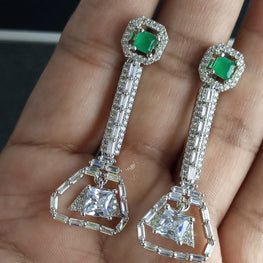 EMERALD LOOK LUXURY RHODIUM EARRINGS ZIRCON