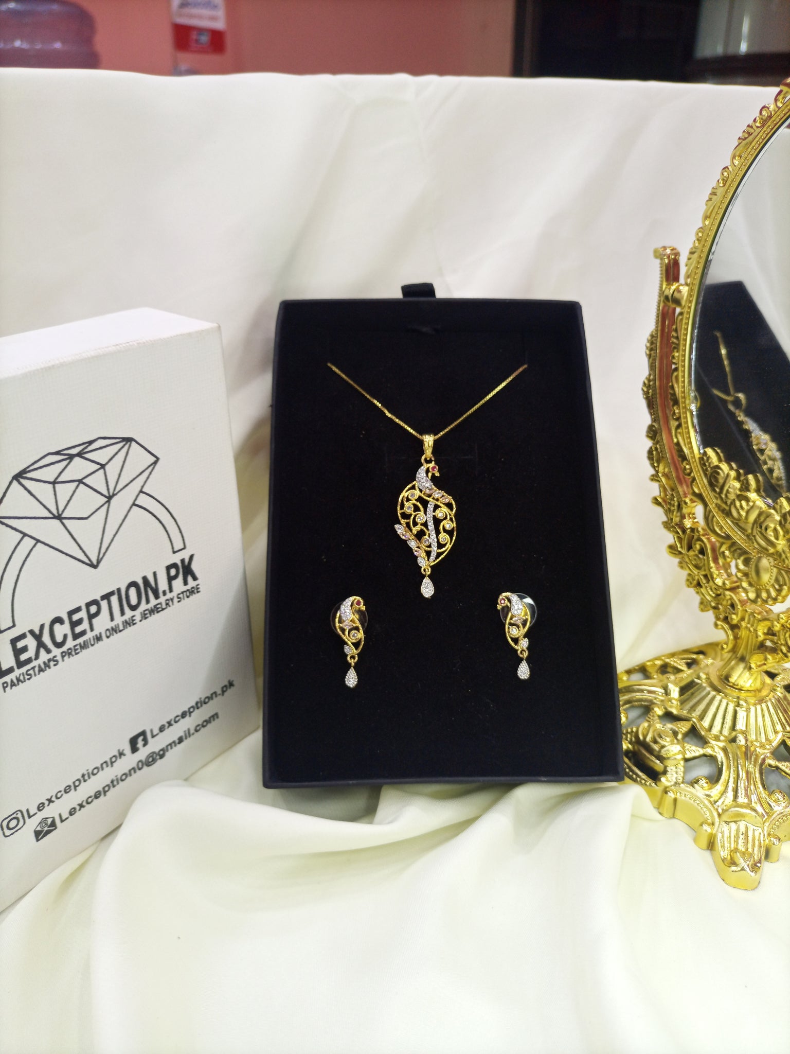 Gold plated necklace earrings zircon set